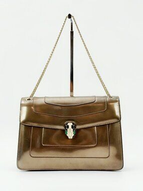 BVLGARI Serpenti Forever Metallic Bronze Leather Chain Shoulder Bag Mirror